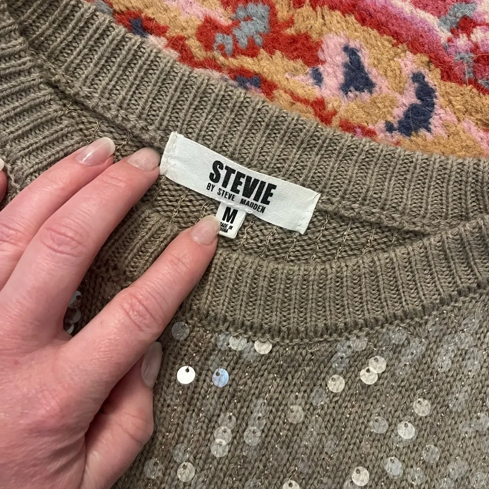Steve Madden Taupe Sequin Sweater - Picture 2 of 2